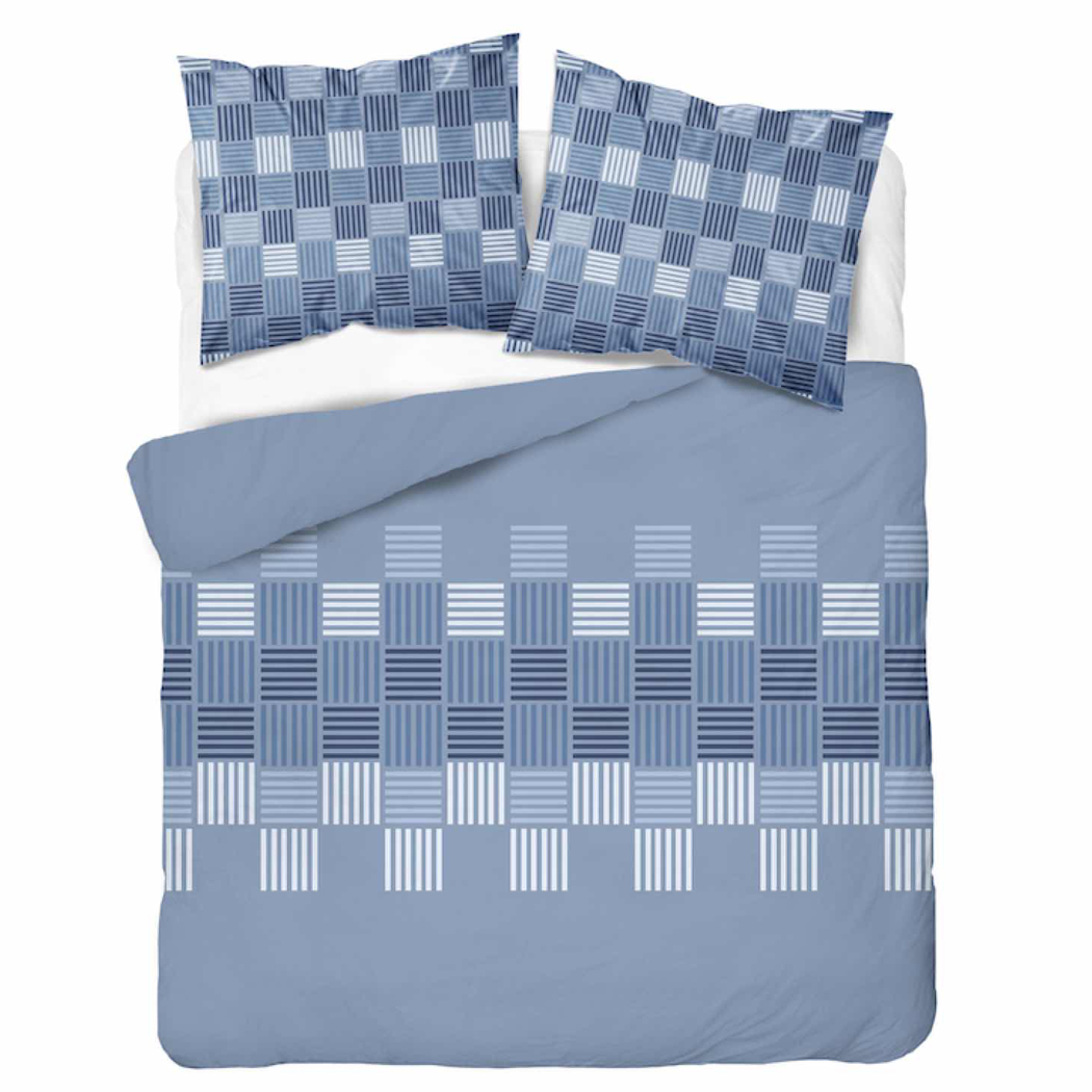 Pościel flanelowa 220x200 niebieska w geometryczne paski | Detexpol 6046 A