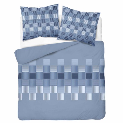 Pościel flanelowa 220x200 niebieska w paski i kwadraty , Detexpol 6046A