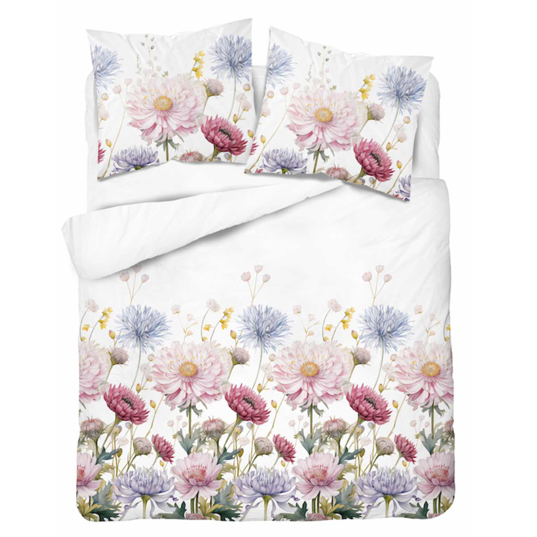 Pościel flanelowa 220x200 biała w pastelowe kwiaty | Detexpol 6047 A