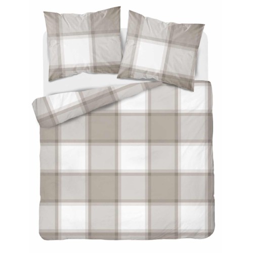 Pościel flanelowa 220x200 w beżowo białą kratę - Detexpol 6049 B