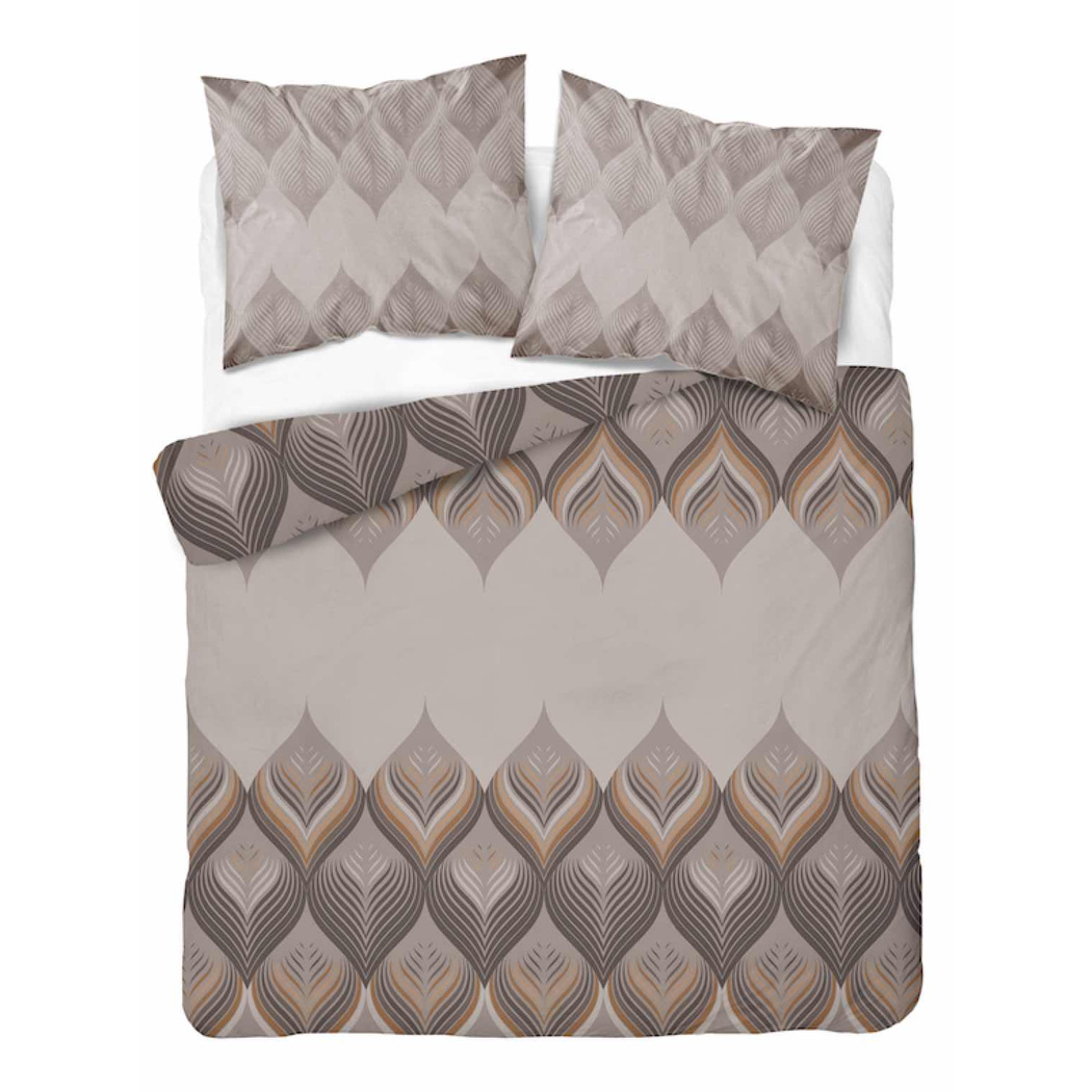Pościel flanelowa 220x200 beżowa w stylizowane liście 6035A