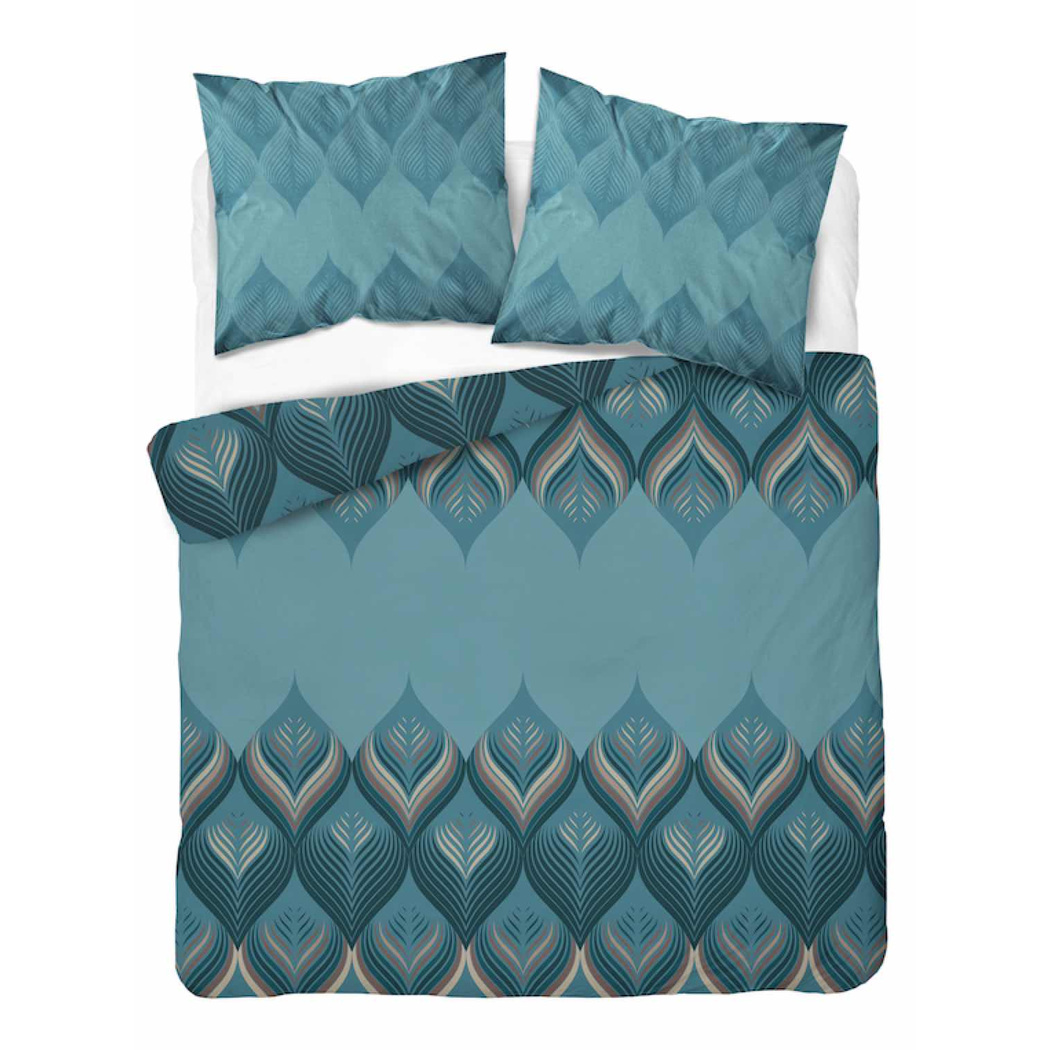 Pościel flanelowa 220x200 turkusowa w stylizowane liście 6035B