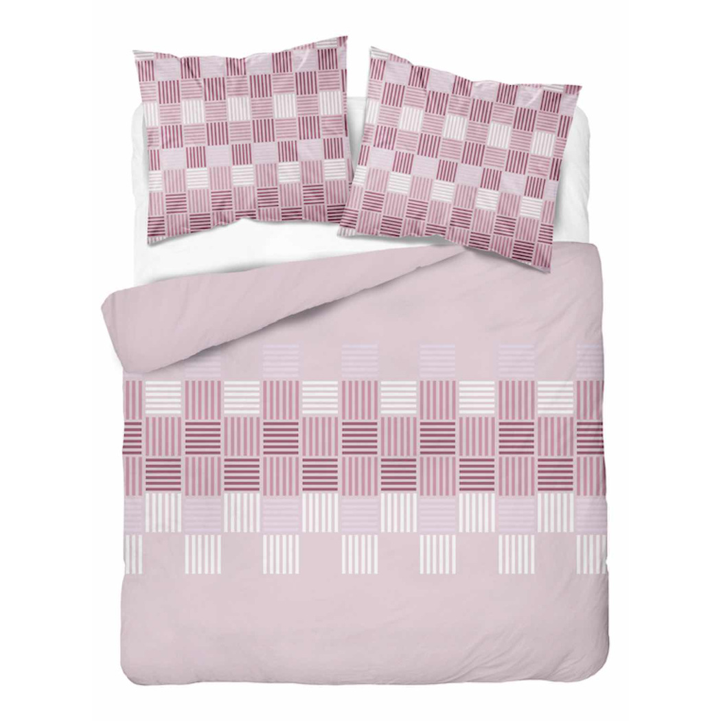 Pościel flanelowa 220x200 jasnoróżowa w geometryczne paski 6046B