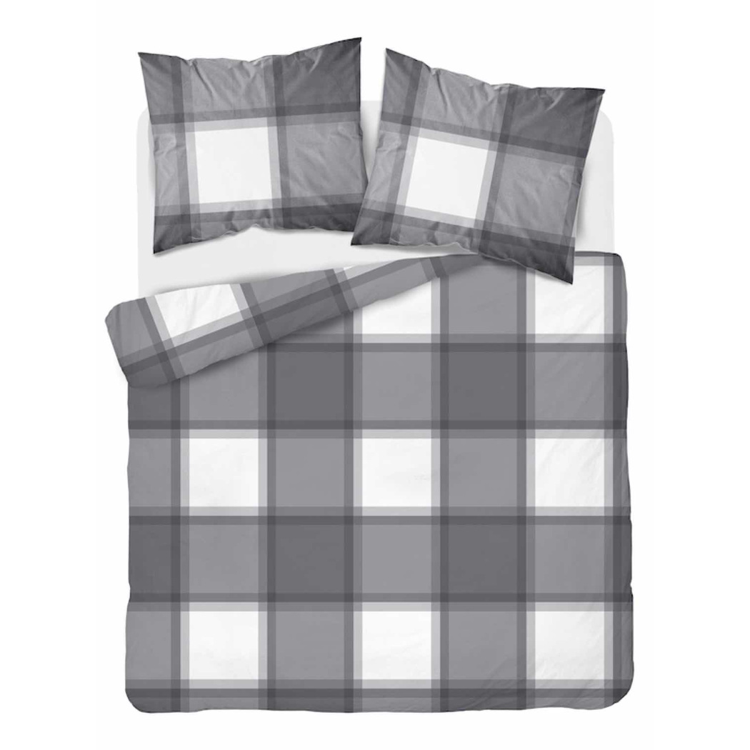 Pościel flanelowa 220x200 szaro-biała w dużą kratę 6049A