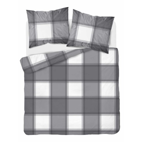 Pościel flanelowa 220x200 w dużą szaro-białą kratę, komplet z dwiema poszewkami. 6049A