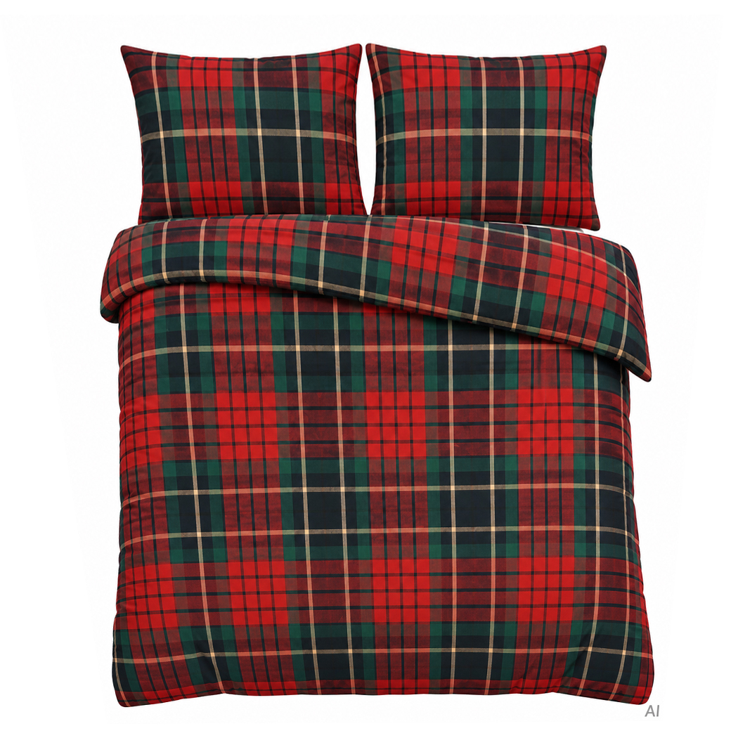 Pościel flanelowa 160x200 czerwono-zielona w kratę 5623A