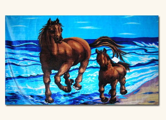 Koc 160X210 - KONIE - Niebieskie tło - ELWAY